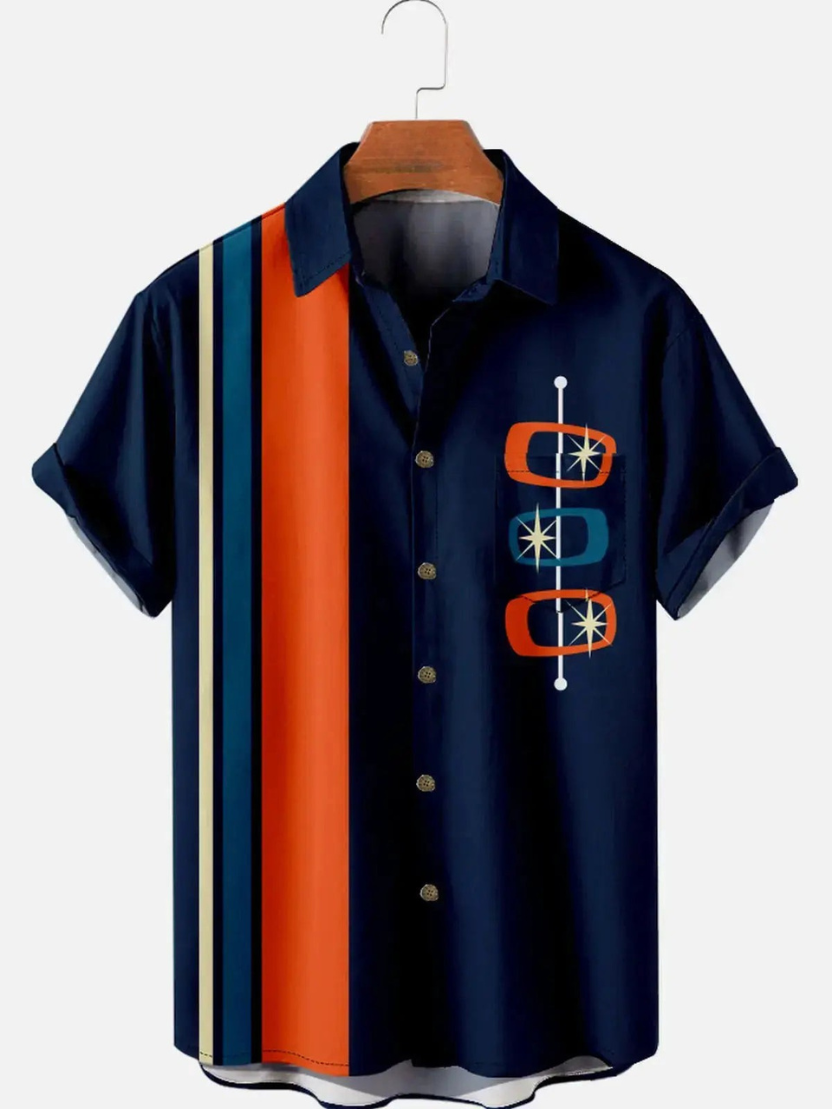 Męska Koszula z Krótkim Rękawem w Stylu Vintage