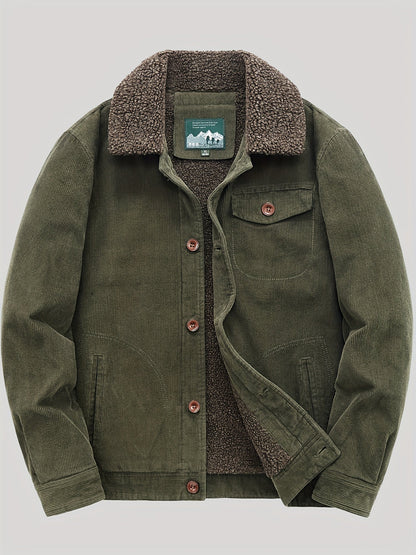 Chaqueta exterior de forro polar con botones, ligera y con bolsillo en el pecho para hombre | Perfecta para actividades al aire libre