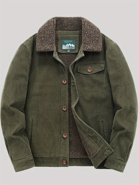 Chaqueta exterior de forro polar con botones, ligera y con bolsillo en el pecho para hombre | Perfecta para actividades al aire libre