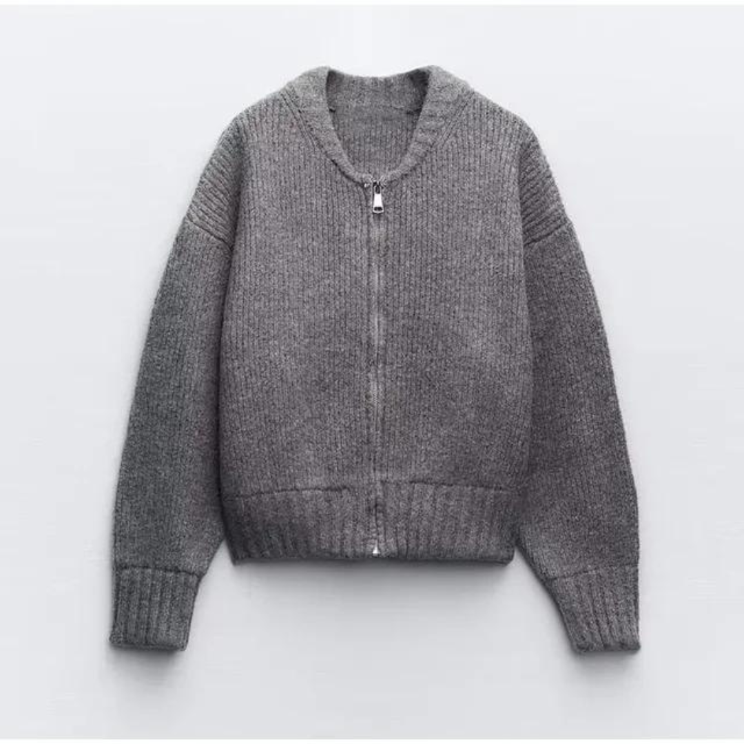 Chaqueta de punto con cremallera y cuello redondo