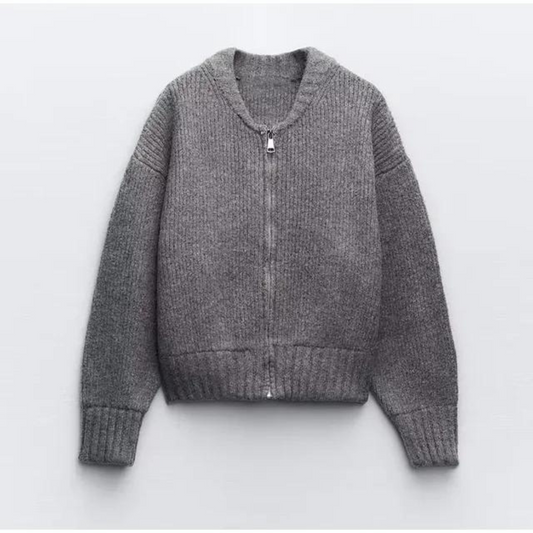 Chaqueta de punto con cremallera y cuello redondo
