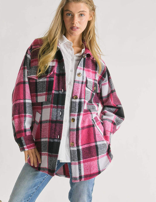 Chaqueta camisera oversize Plaid Charm para mujer