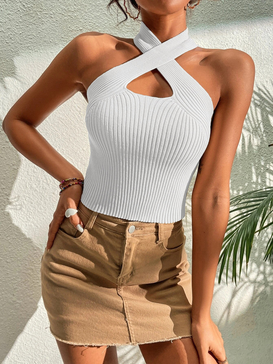 Anny - Camiseta sin mangas de punto elástico con cruz en forma de corazón