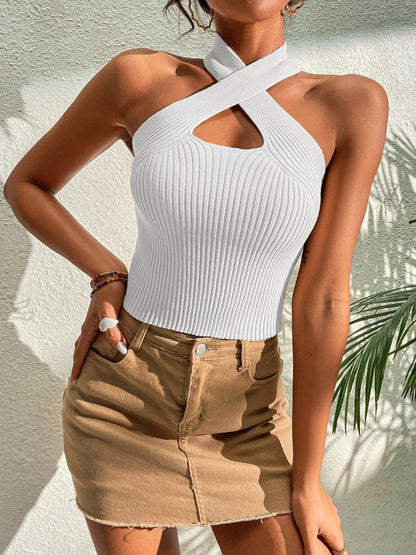 Anny - Camiseta sin mangas de punto elástico con cruz en forma de corazón