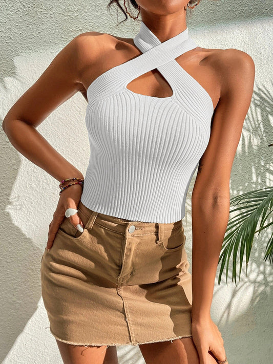 Anny - Camiseta sin mangas de punto elástico con cruz en forma de corazón