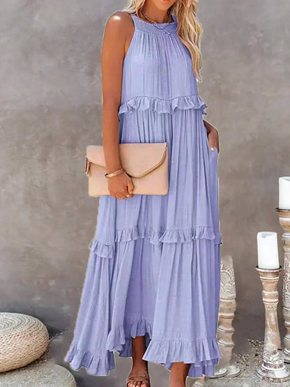 maxi vestido halter con volantes