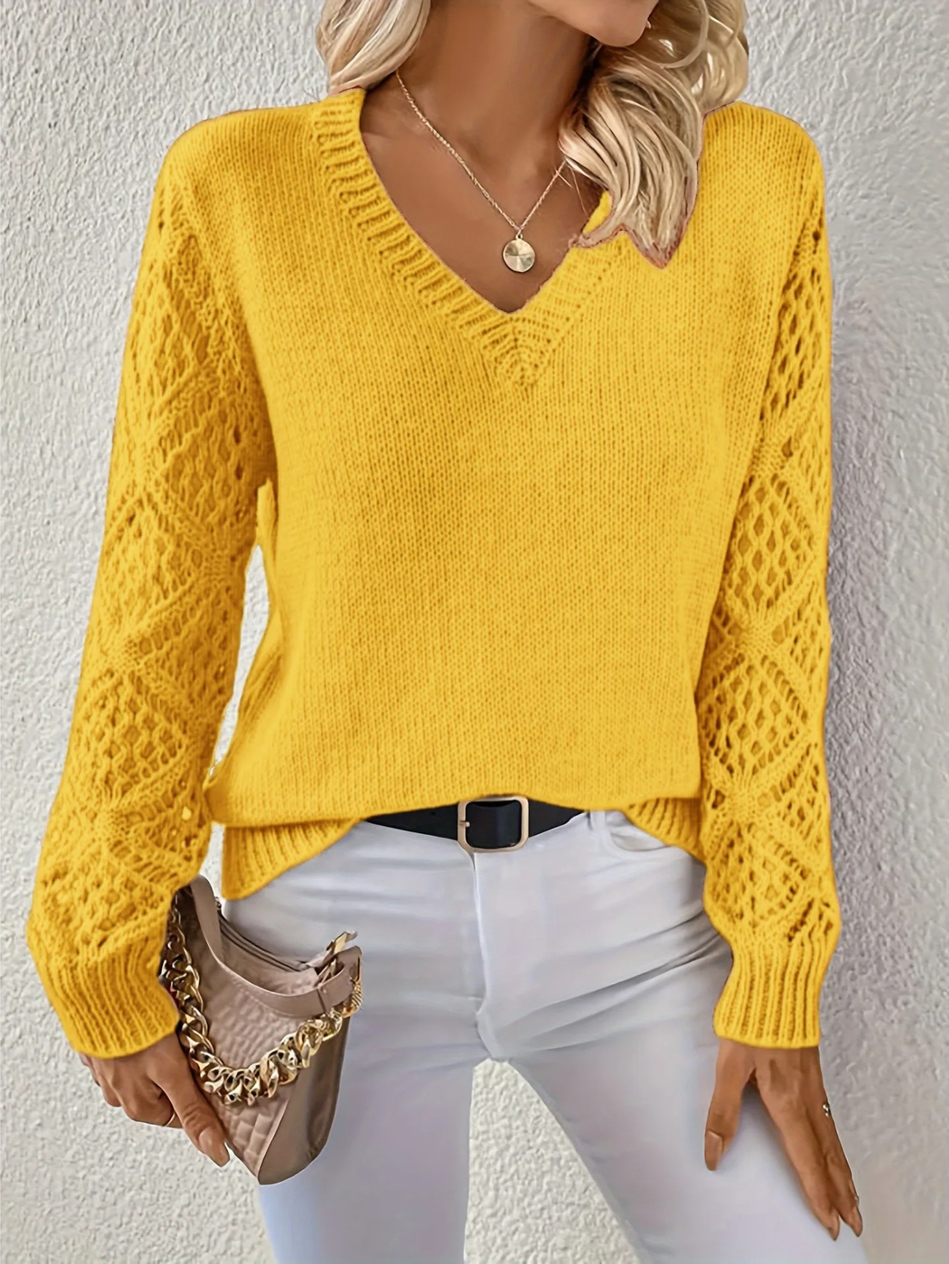 Isabelle | Jersey ligero con mangas de ganchillo | Elegante jersey con cuello en V