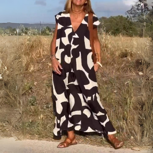 VESTIDO ESTAMPADO CON CUELLO EN V