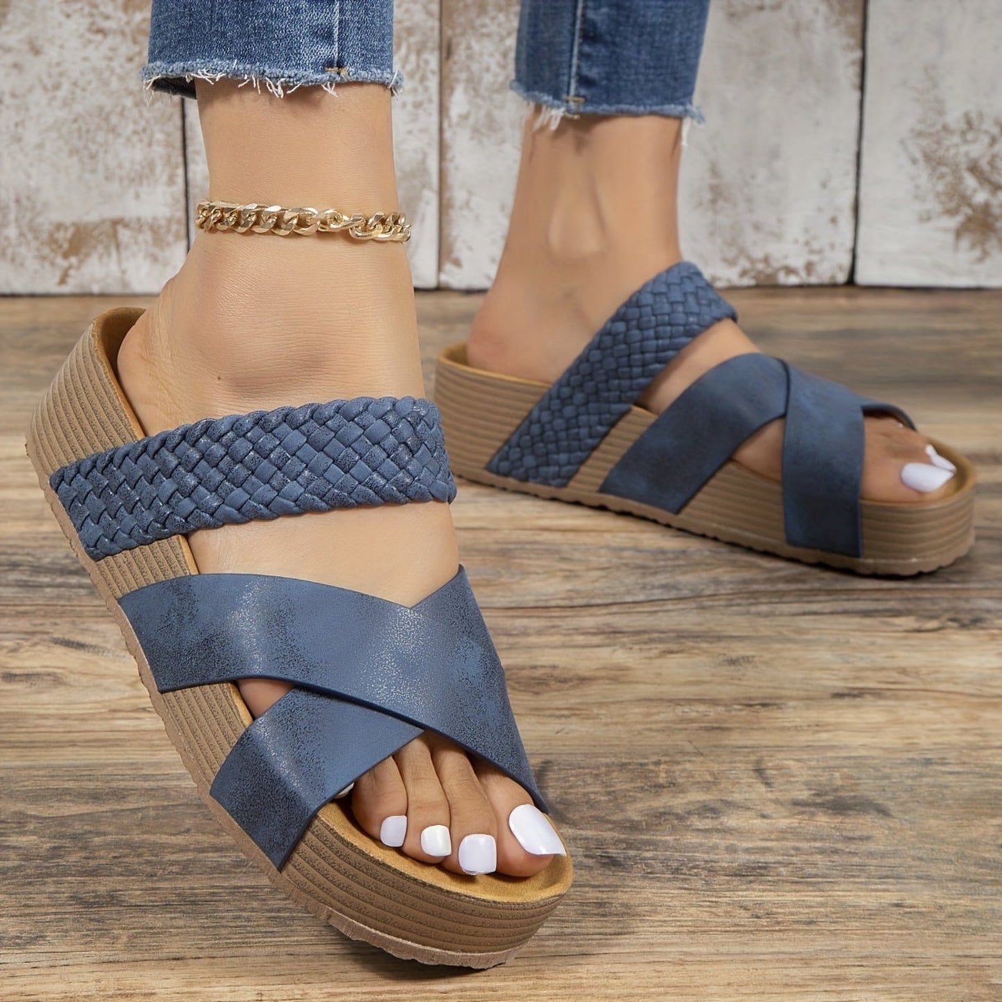 Irma® | Sandalias de tacón de cuña para mujer con tiras trenzadas