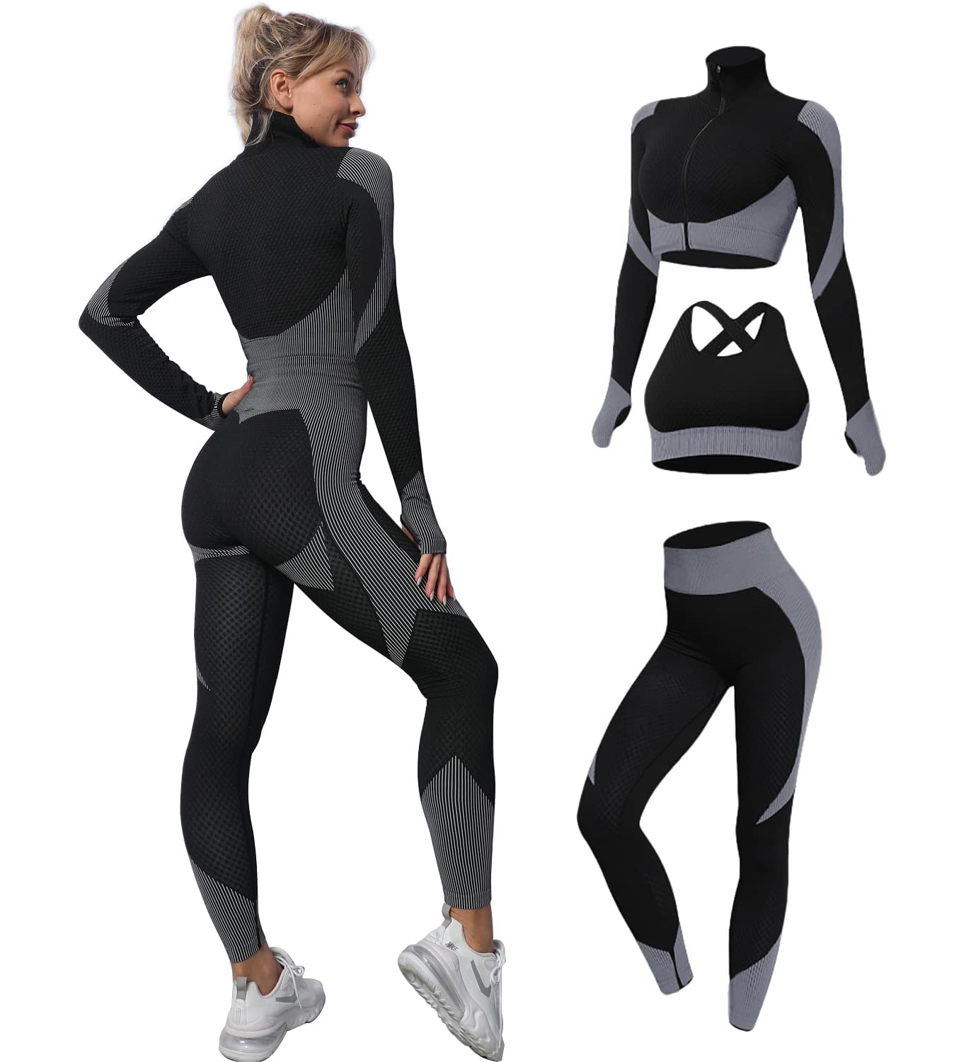 Conjunto de deporte active sin costuras (3 piezas)