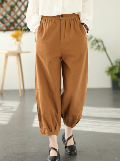 Fashion Pantalones largos de harén con cintura elástica informal