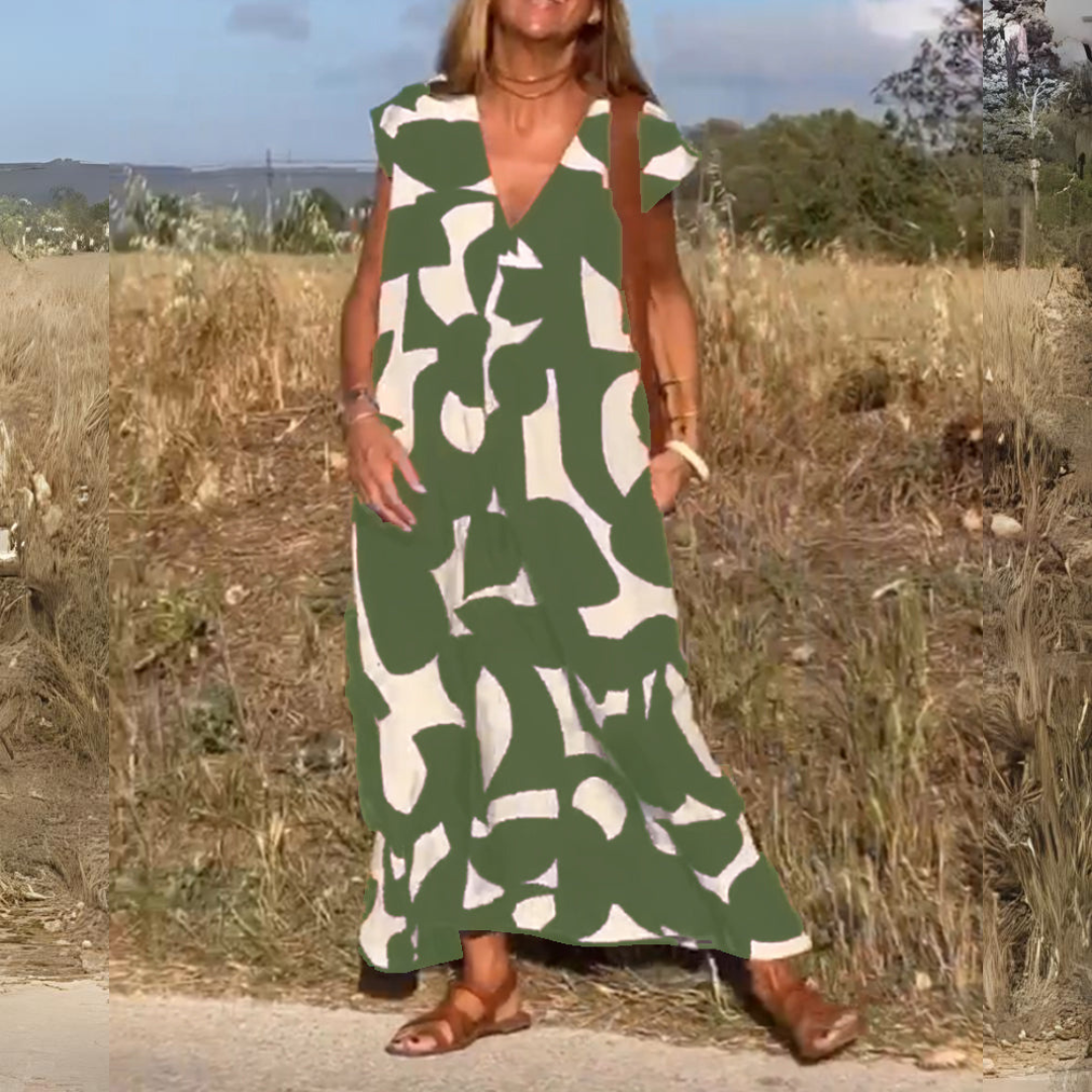 VESTIDO ESTAMPADO CON CUELLO EN V