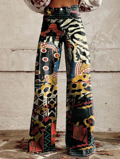 Sandara - Pantalones artísticos de cintura alta para mujer