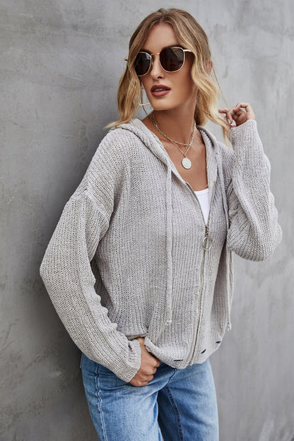 Jersey de punto con capucha y abertura delantera para mujer