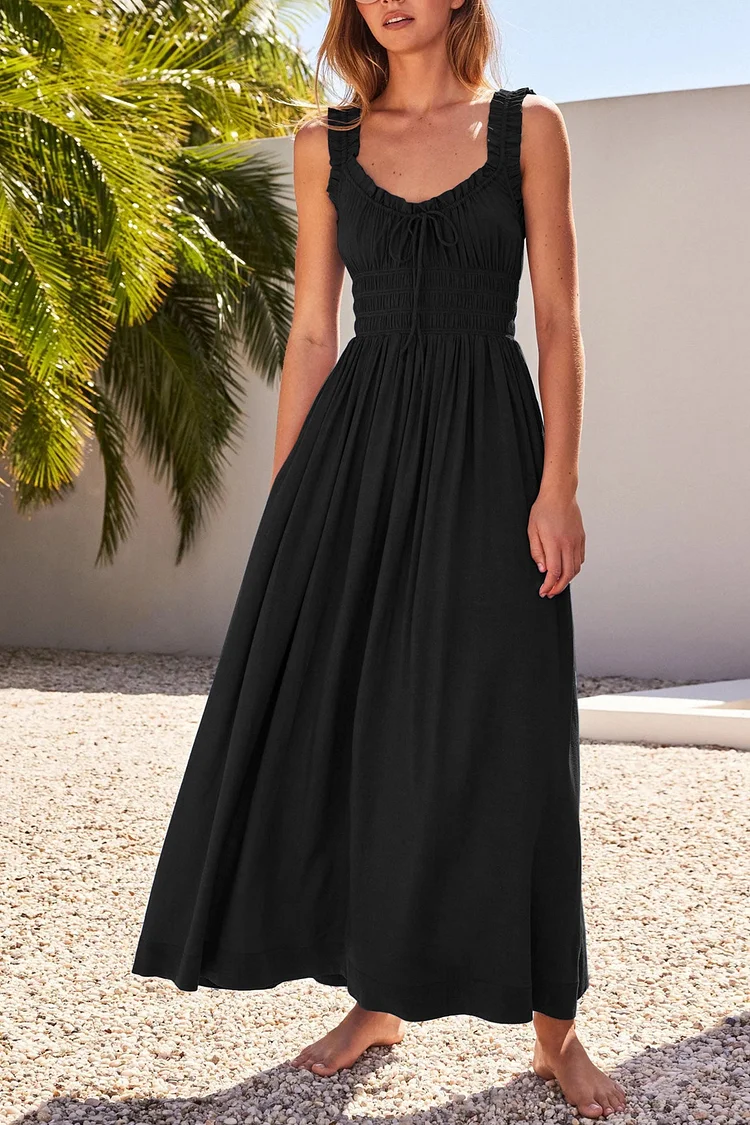Vestido midi con escote en V y lazo