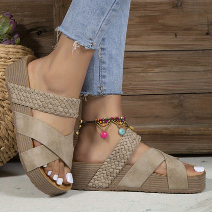 Irma® | Sandalias de tacón de cuña para mujer con tiras trenzadas