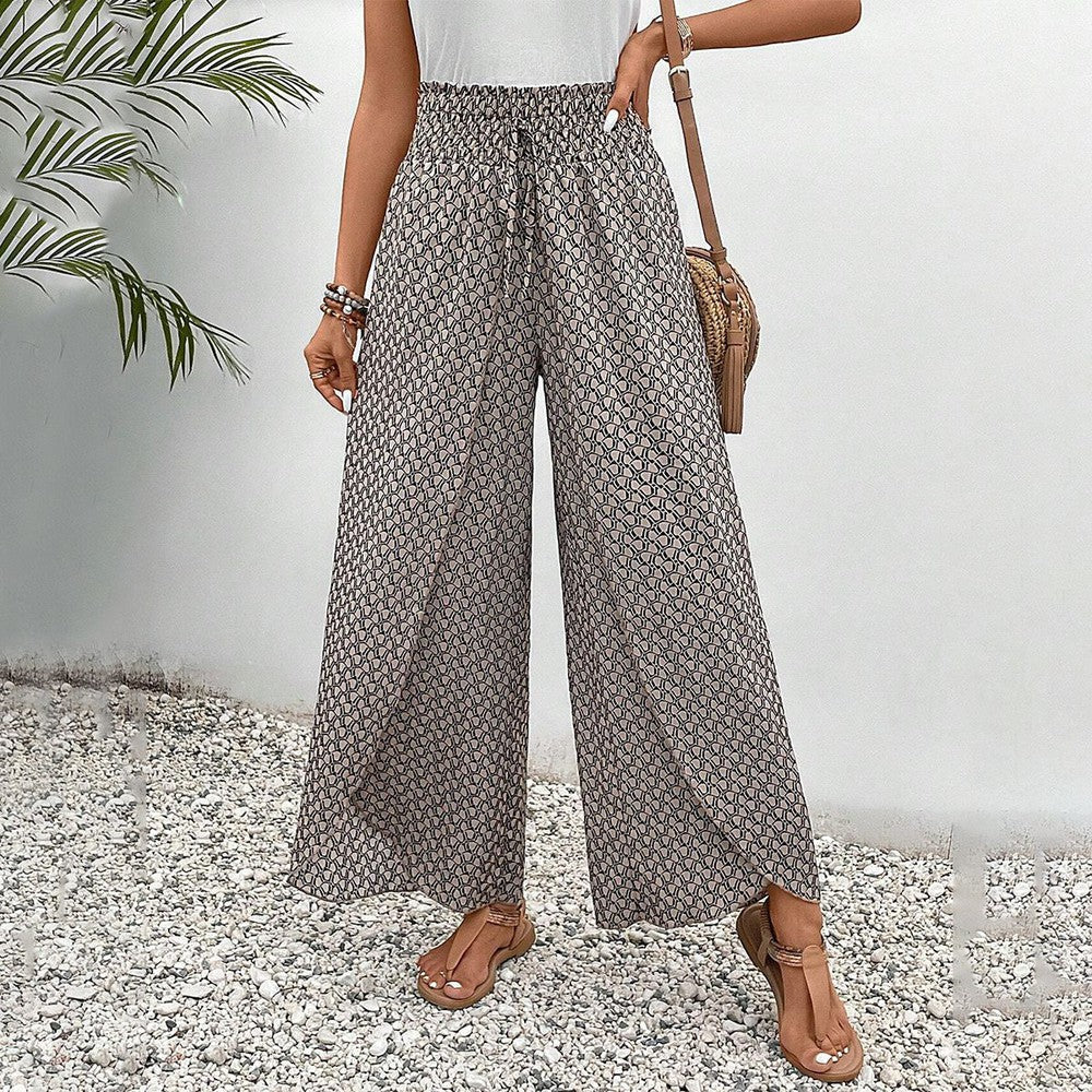 Pantalón con estampado marrón y cintura elástica