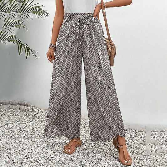 Pantalón con estampado marrón y cintura elástica