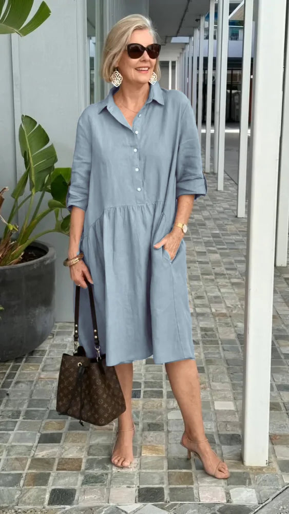 Nuevo vestido casual para mujer en lino y algodón
