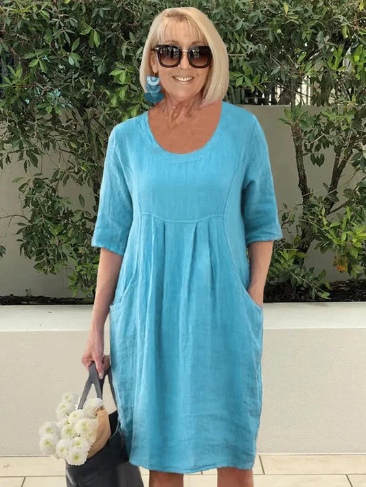 Vestido suelto de algodón con bolsillo