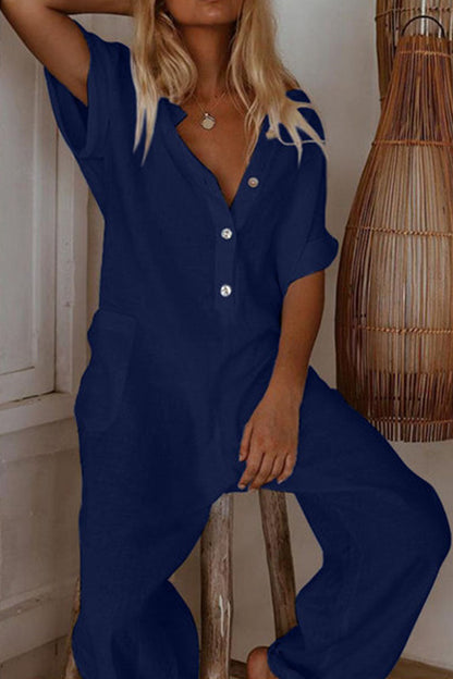 Fashion Casual mono monocromo con cuello en V (3 colores)