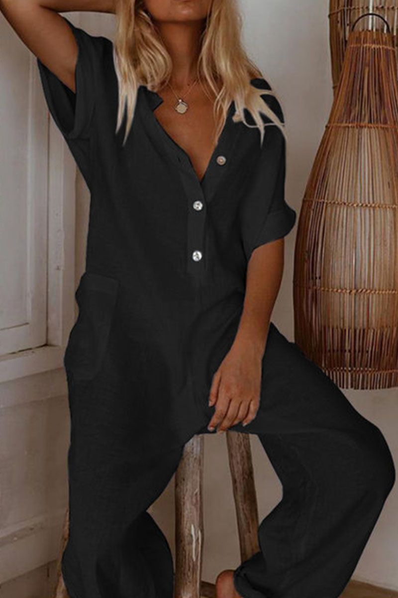 Fashion Casual mono monocromo con cuello en V (3 colores)
