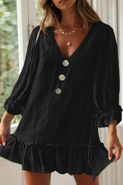 vestido abotonado con cuello en V