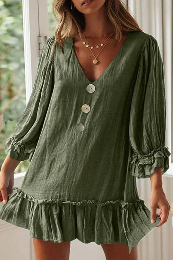 vestido abotonado con cuello en V