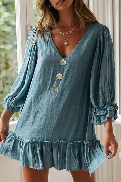 vestido abotonado con cuello en V