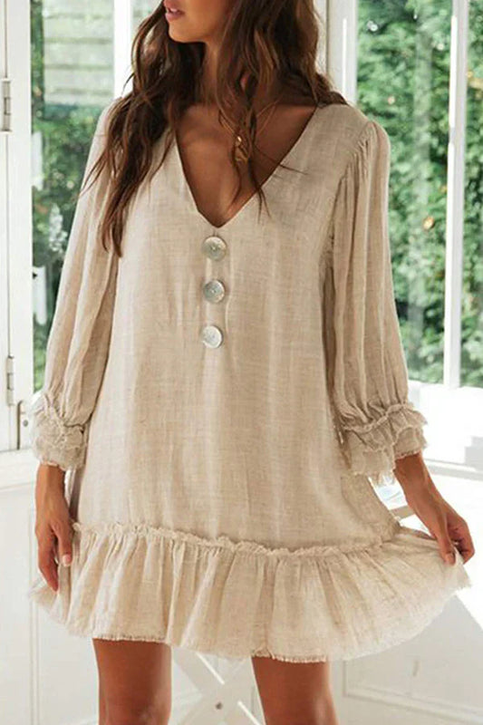 vestido abotonado con cuello en V