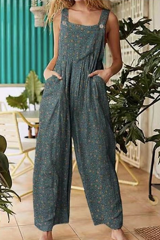 Loungewear Monos florales de cuello cuadrado y bolsillos divididos