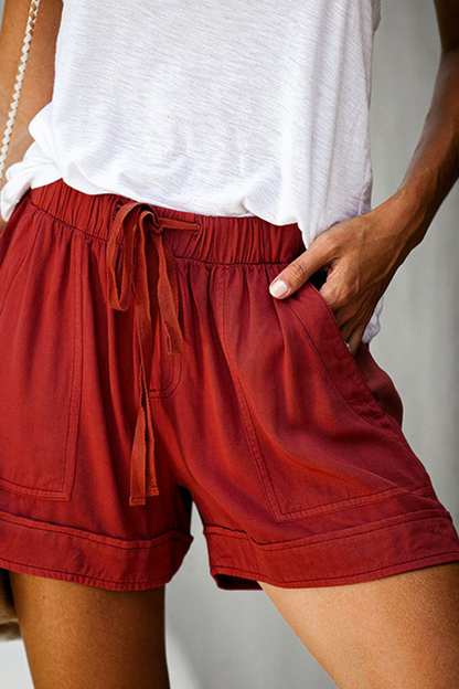 Casual-patchwork-sólido-cintura-recta-centro-lisa-pantalón corto (12 colores)