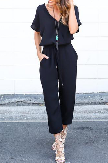 Casual Street Solid Frenulum V Neck Jumpsuits(3 colores)