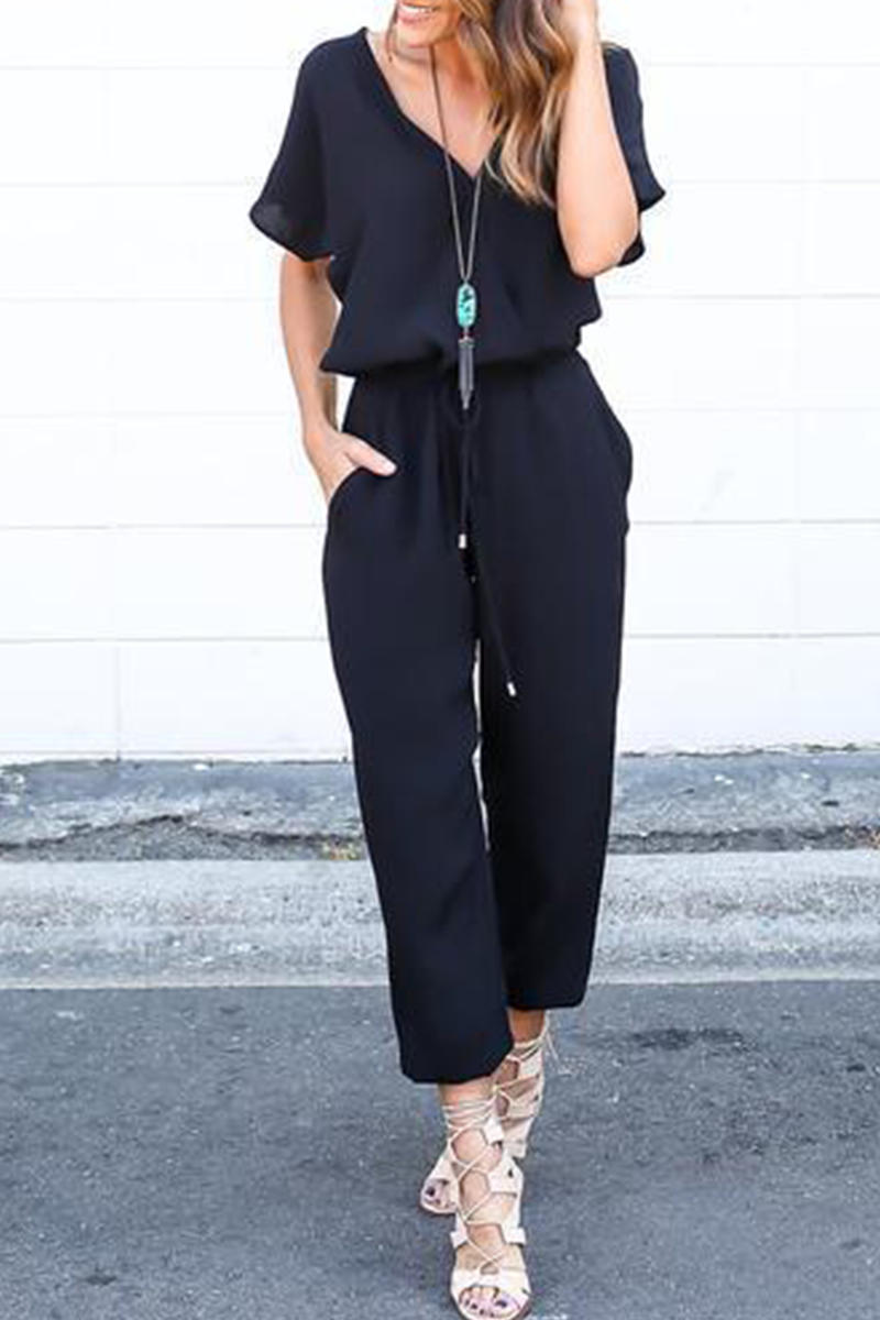 Casual Street Solid Frenulum V Neck Jumpsuits(3 colores)