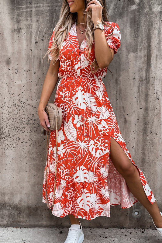 Vestido largo con estampado floral y escote en V