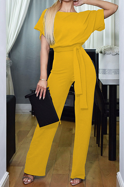 Casual Elegant Solid Patchwork Straight Neck Jumpsuits (6 colores)