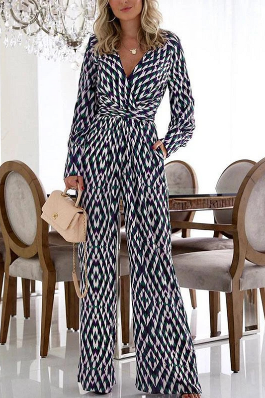 Casual-casual-print-patchwork-en-cuello-regular-jumpsuits