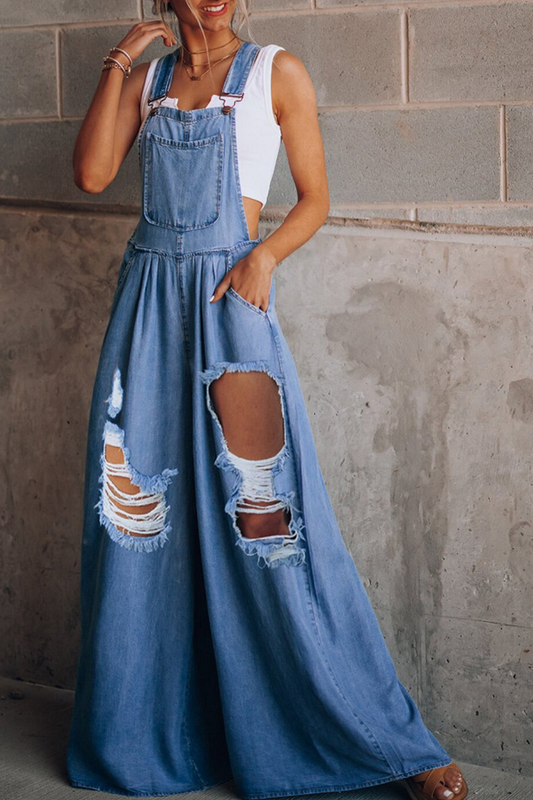 Casual Solid Patchwork Square-Collar Loose Jumpsuits