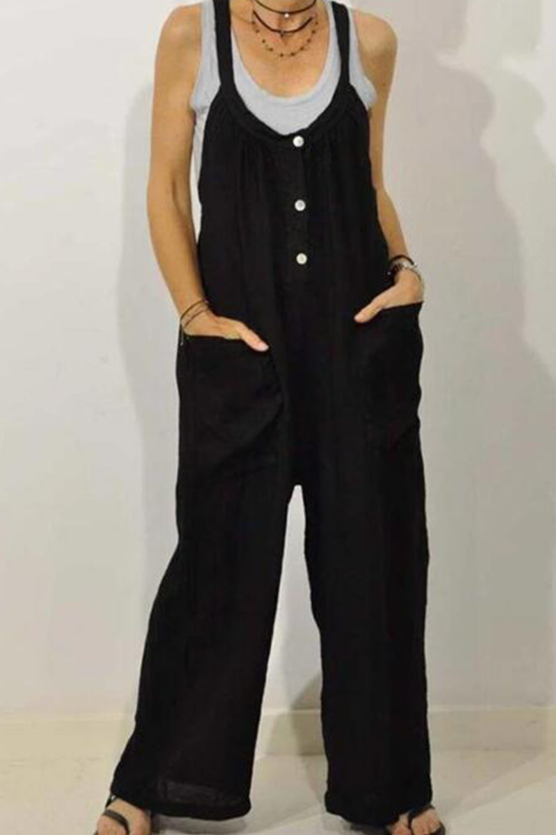 -casual-solid-patchwork-u-neck-skinny-jumpsuits