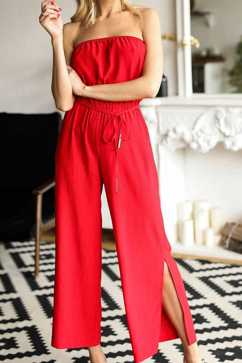Casual Solid Patchwork Straight Strapless Jumpsuits (3 colores)