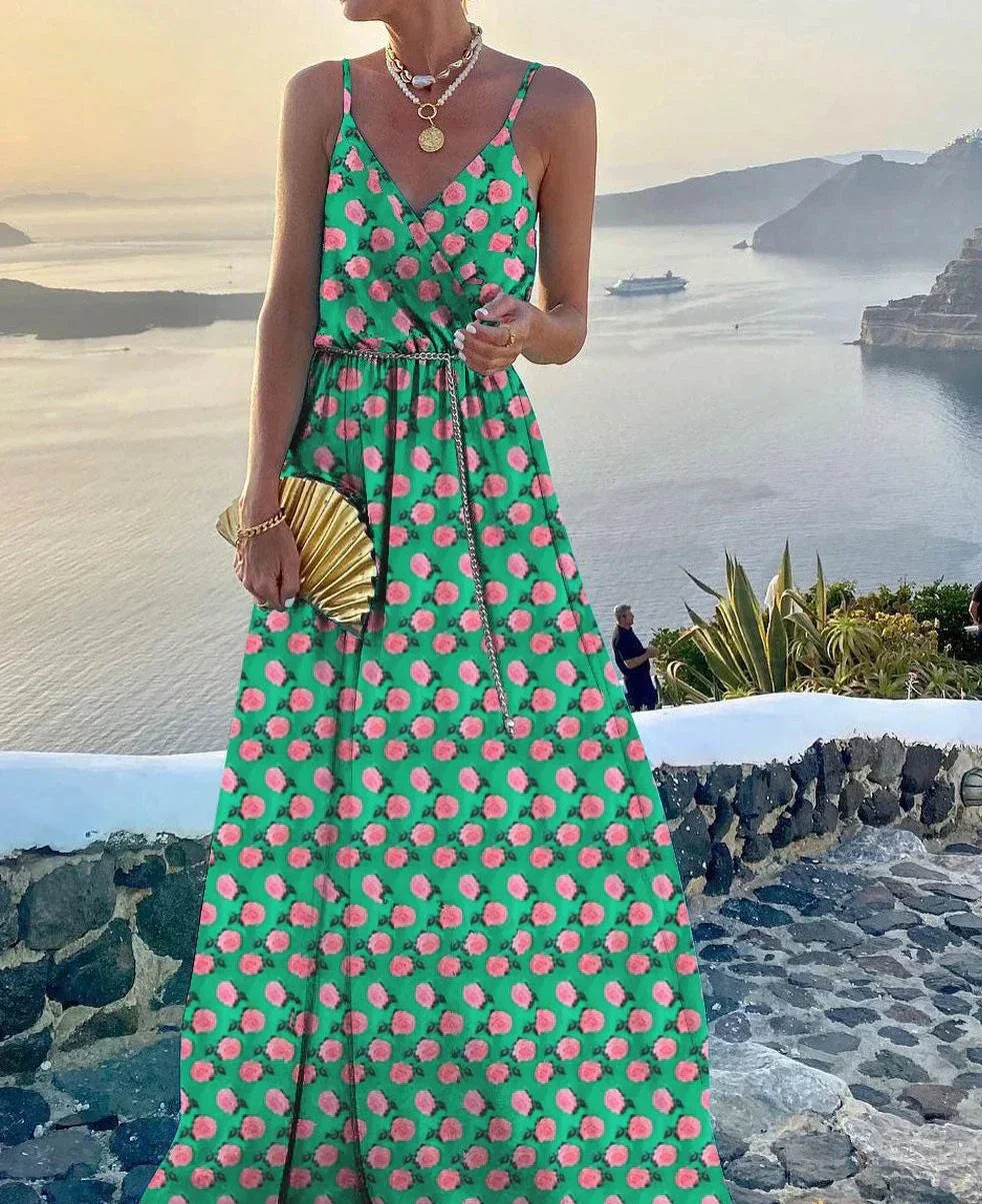 Vestido maxi colorido con escote