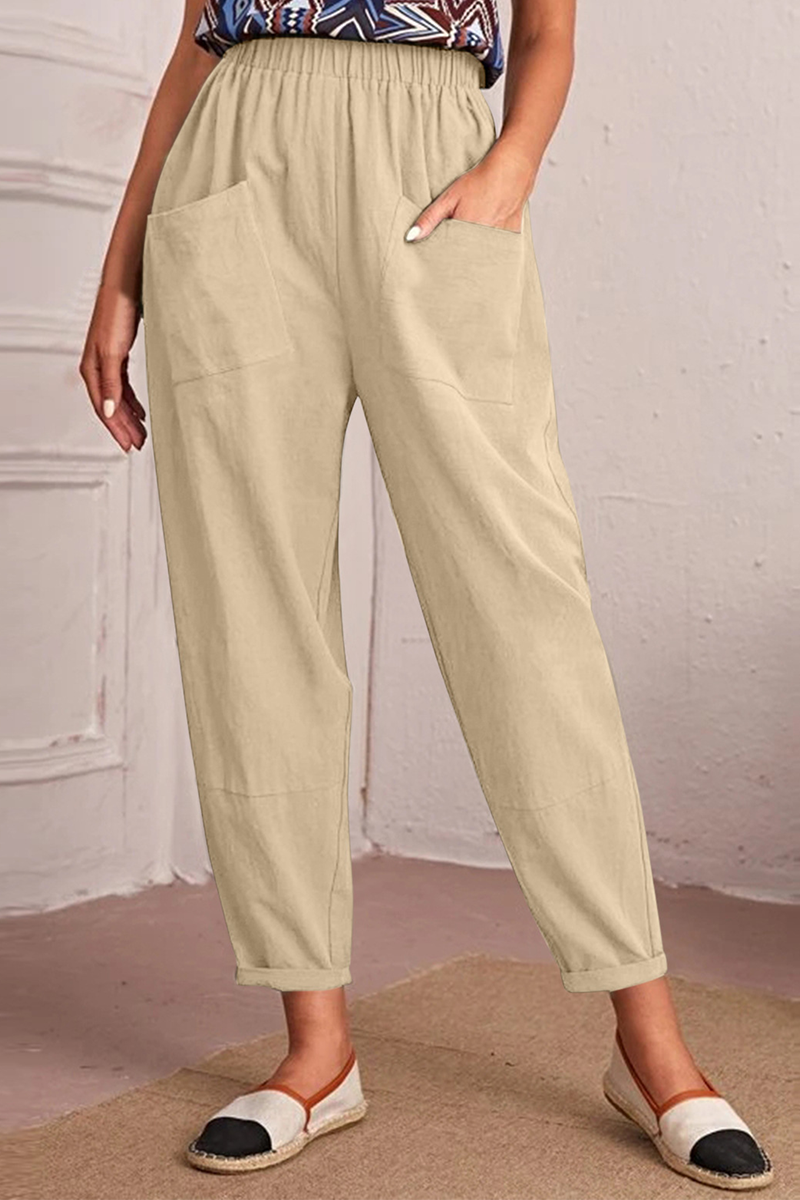 Casual Solid Patchwork Harlan Pantalones de cintura media Harlan Solid Colour