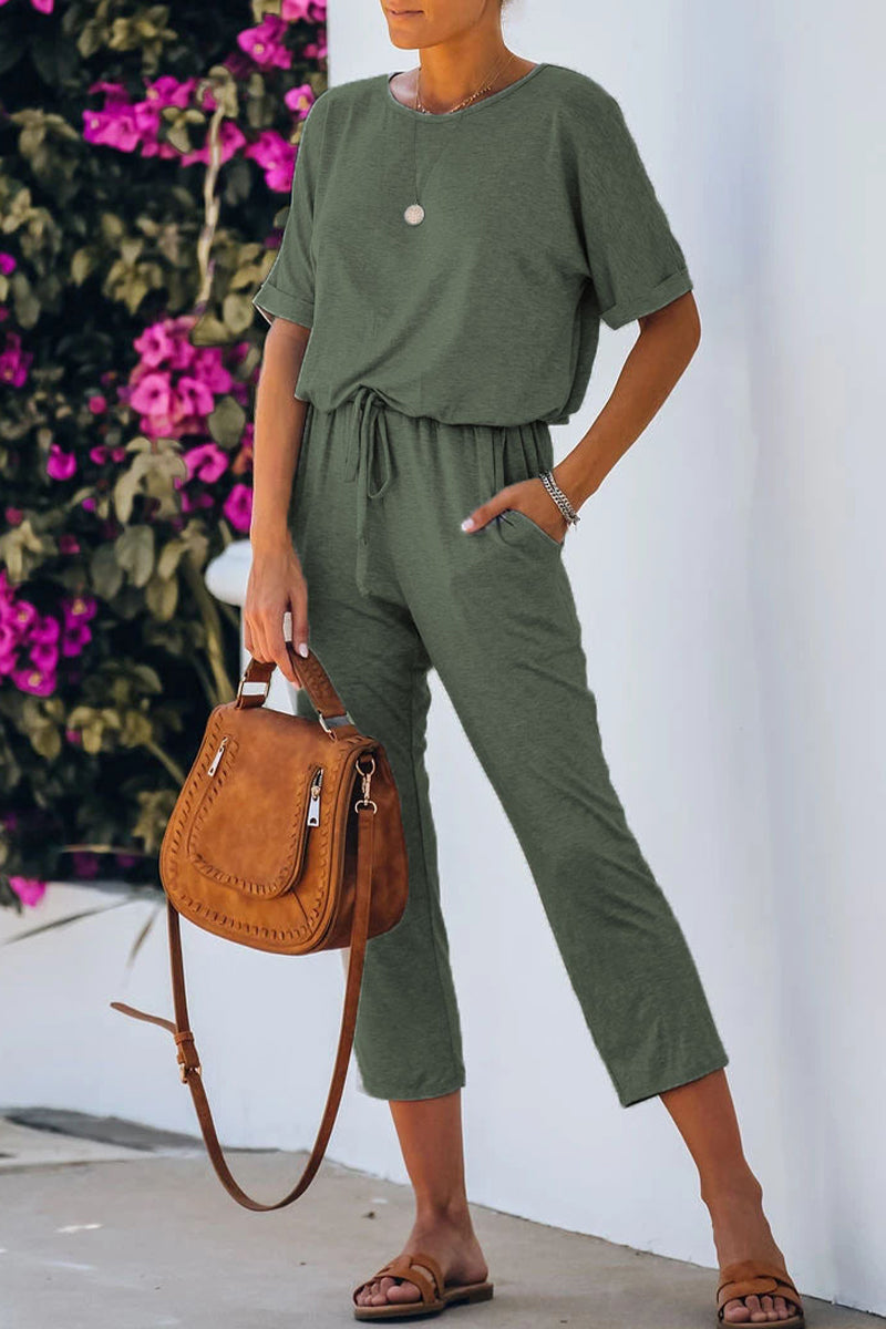 Casual simplicity monos de cuello redondo de color liso (5 colores)