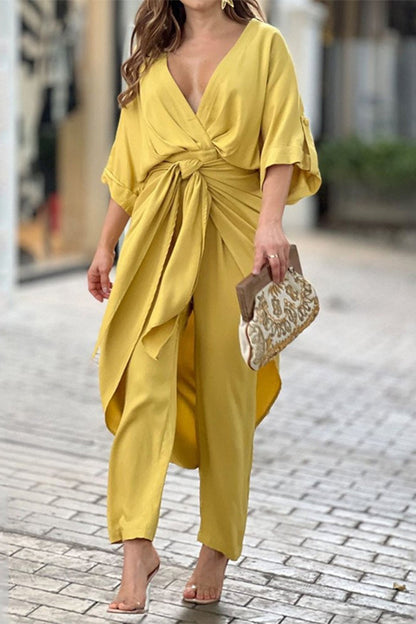 Casual Solid Frenulum V Neck Regular Jumpsuits (3 colores)