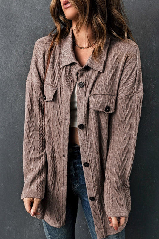 Chaqueta casual lisa con bolsillos y cuello bajo para un estilo cotidiano