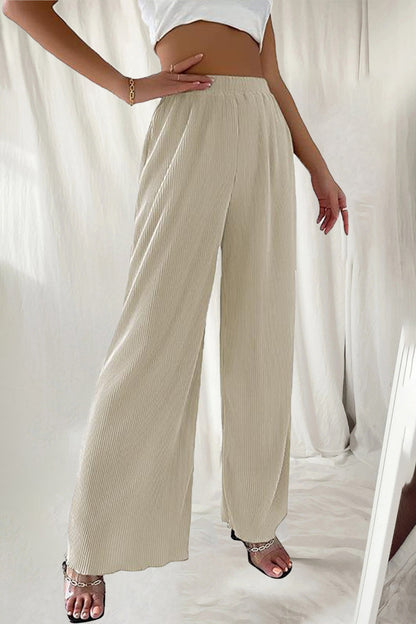 Casual Simplicity Sólido Plisado Suelto Cintura Alta Tubo Ancho Pantalones Color Sólido (7 Colores)