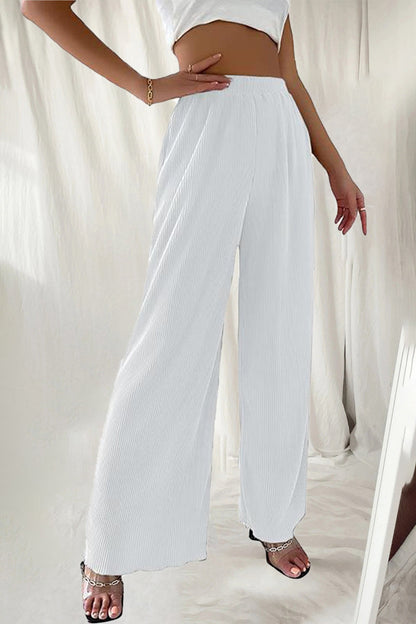 Casual Simplicity Sólido Plisado Suelto Cintura Alta Tubo Ancho Pantalones Color Sólido (7 Colores)