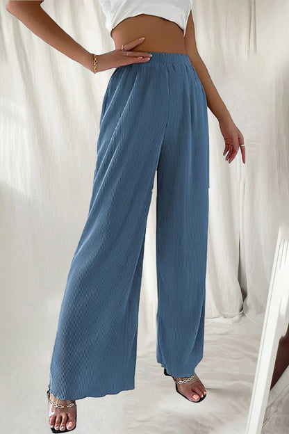 Casual Simplicity Sólido Plisado Suelto Cintura Alta Tubo Ancho Pantalones Color Sólido (7 Colores)