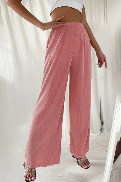 Casual Simplicity Sólido Plisado Suelto Cintura Alta Tubo Ancho Pantalones Color Sólido (7 Colores)