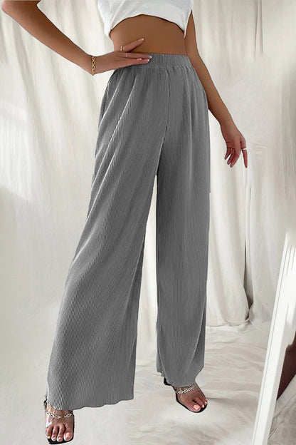 Casual Simplicity Sólido Plisado Suelto Cintura Alta Tubo Ancho Pantalones Color Sólido (7 Colores)